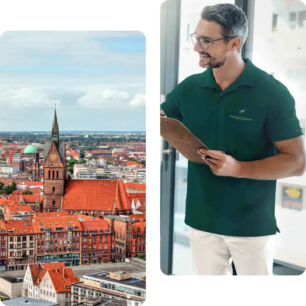 Stadt Hannover Vogelperspektive & Physiotherapeut bei Patient