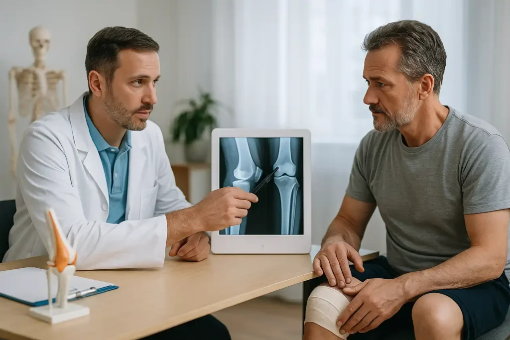 Patient beim Doktor wegen Meniskusriss
