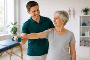 Physiotherapie bei Osteoporose mit gezieltem Krafttraining unter Anleitung eines Physiotherapeuten